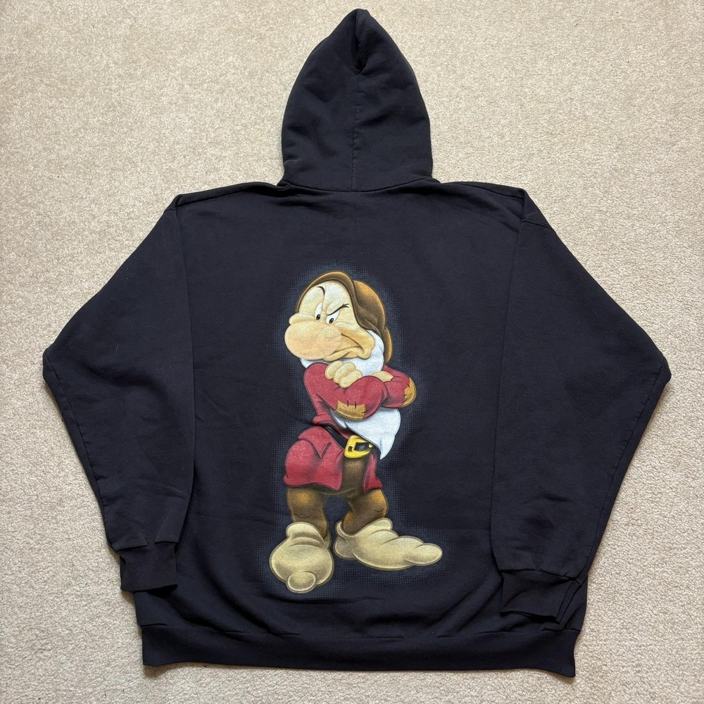 Disney Grumpy Hoodie Sweatshirt Mens XL Black Full Zip Disneyland Graphic Fleece